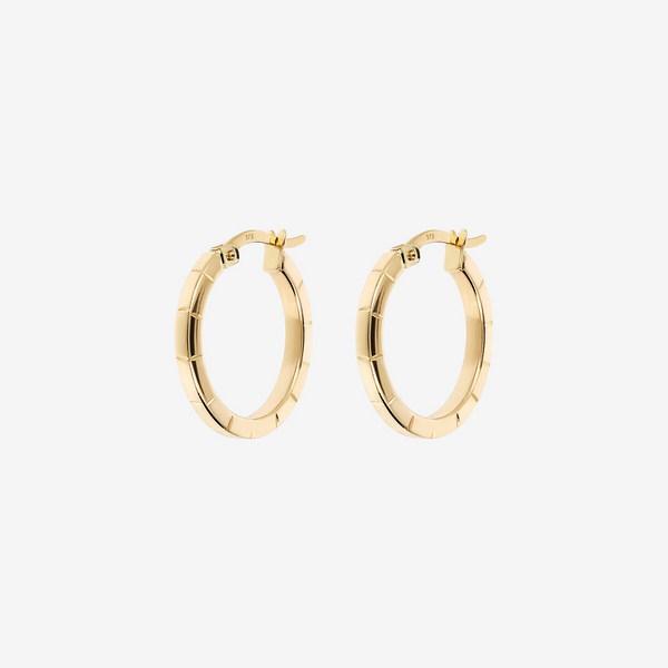 Small 375 Gold Surface Hoop Earrings