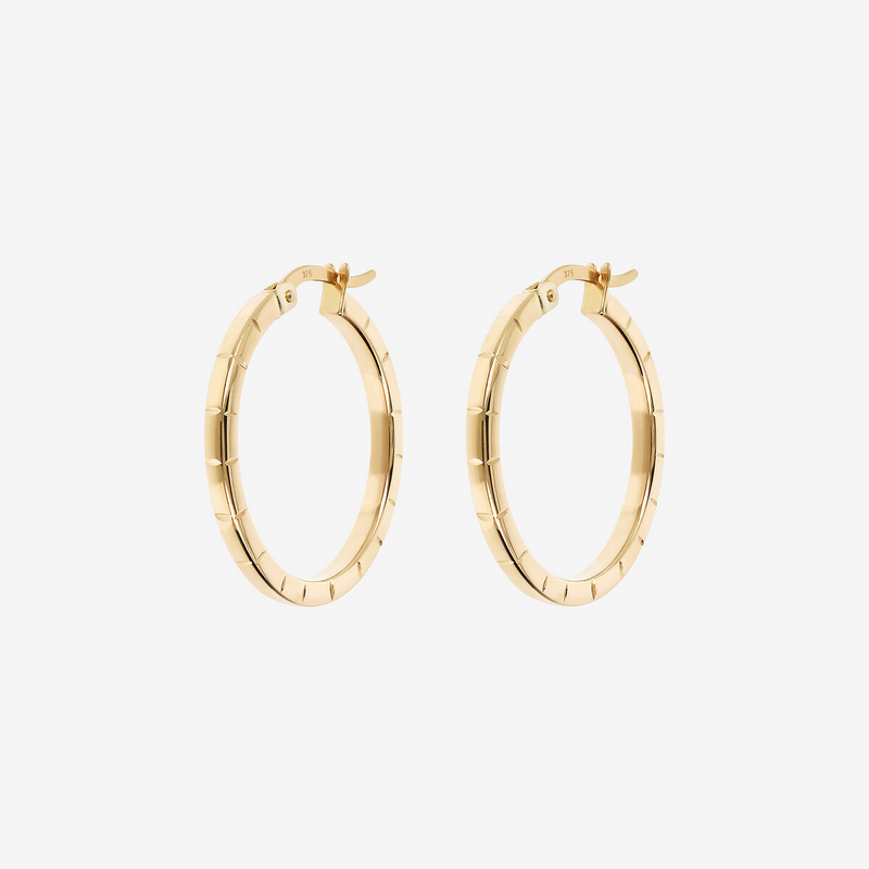 375 Medium Gold Surface Worked Hoop Earrings