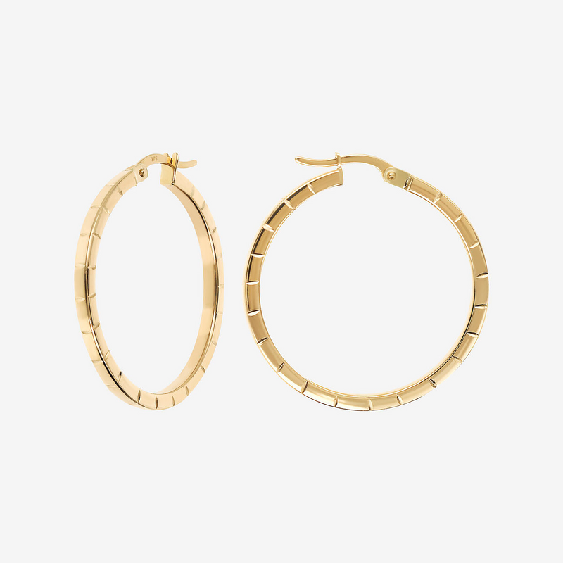 Large 375 Gold Surface Hoop Earrings