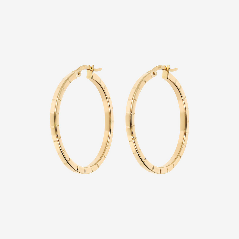 Large 375 Gold Surface Hoop Earrings