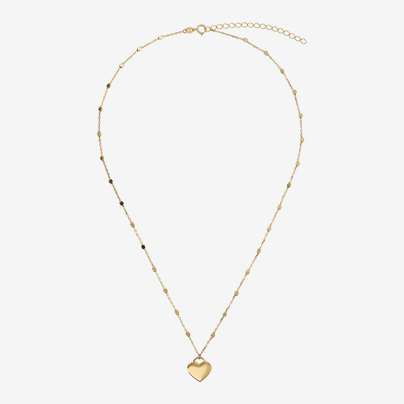 Necklace with Cubed Link and Heart Pendant in 375 Gold