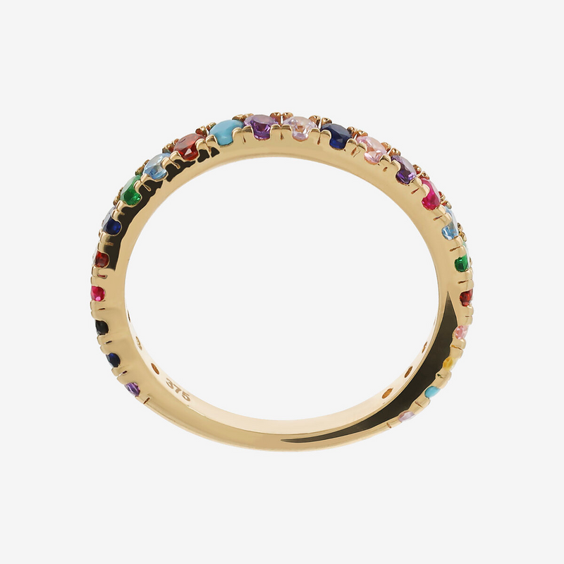 375 Gold Veretta Ring with Multicolored Cubic Zirconia