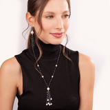 Tie Rosary Necklace with Freshwater Pearls and Black Spinel