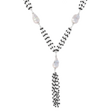 Tie Rosary Necklace with Freshwater Pearls and Black Spinel